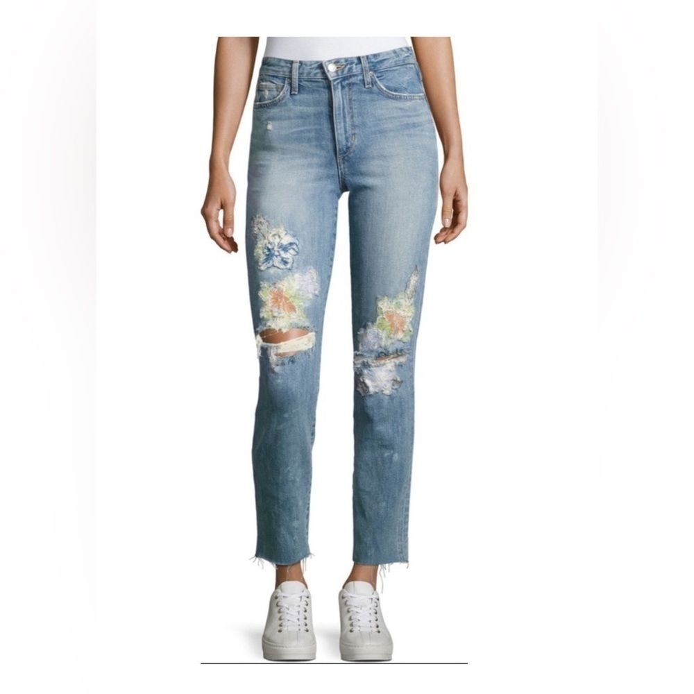 Joe’s Jeans The Debbie High Rise Straight Crop Jeans Floral Embroidered Sz 25